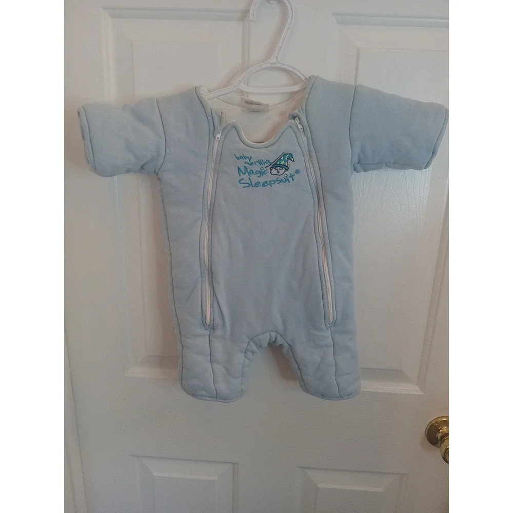 Baby Merlin's Magic Sleep Suit Blue Infant 3-6‎ Months Zip Up Stained Collar